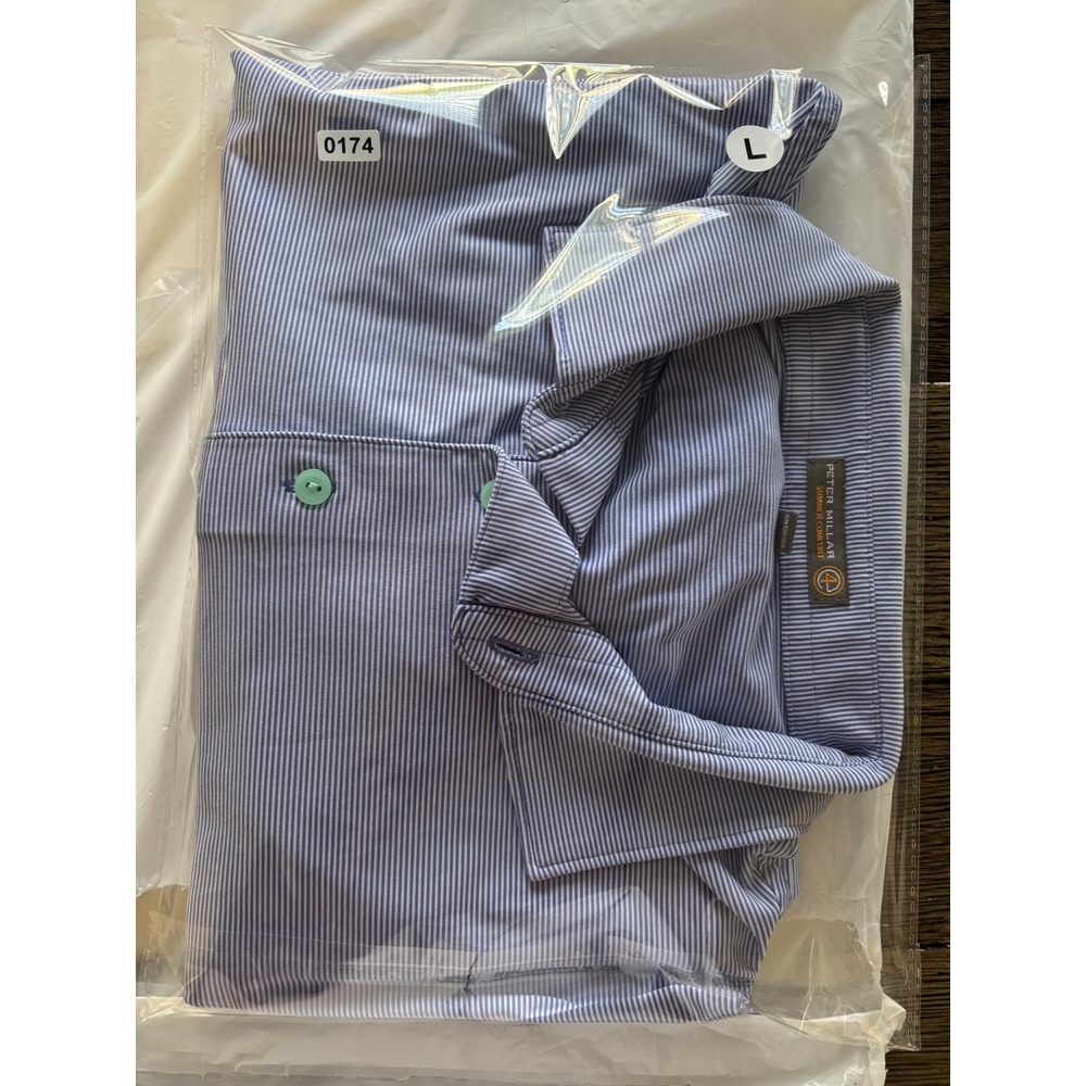 Peter Millar Summer Comfort Polo Shirt Mens Large Blue White Stripe Golf Crown L - Picture 6 of 6